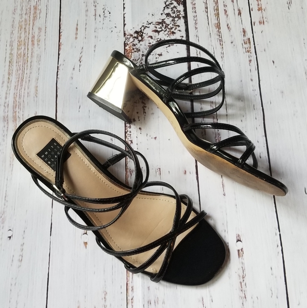 WHBM White House Black Market Strappy Low Chunk Open Toe Sandals Black